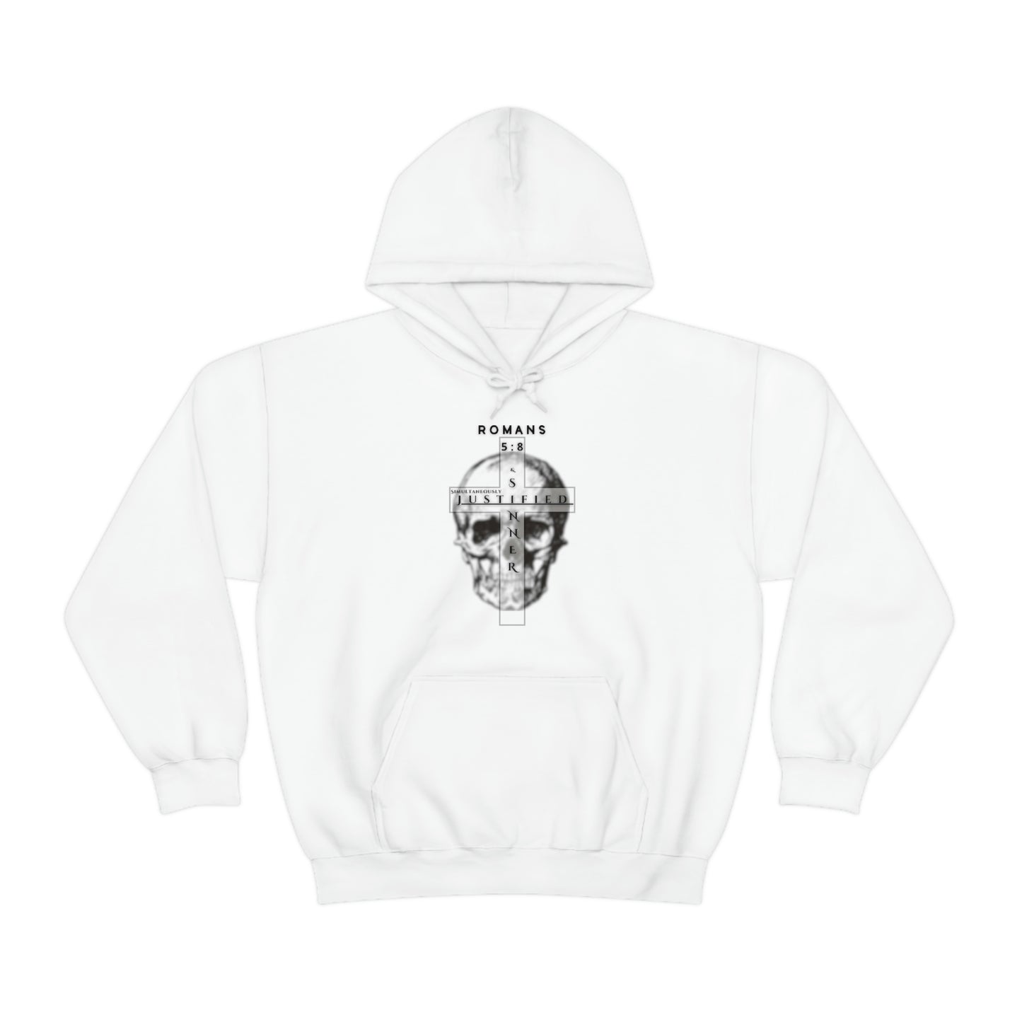 Men's Justified & Sinner (Romans 5:8) [Black Art] Heavy Blend™ Hooded Sweatshirt