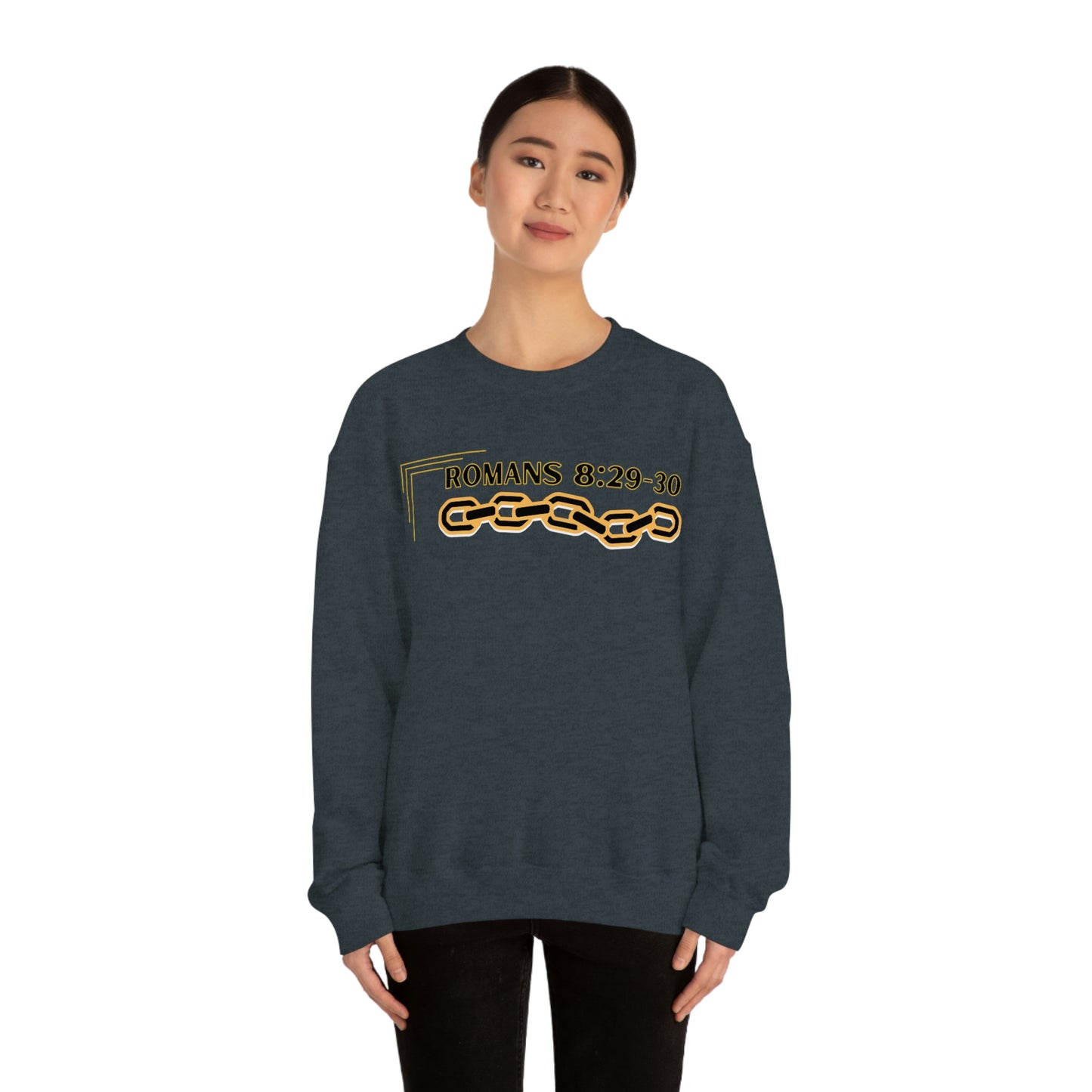 Unisex Golden Chain of Redemption (Romans 8:28-29) [Black] Heavy Blend™ Crewneck Sweatshirt