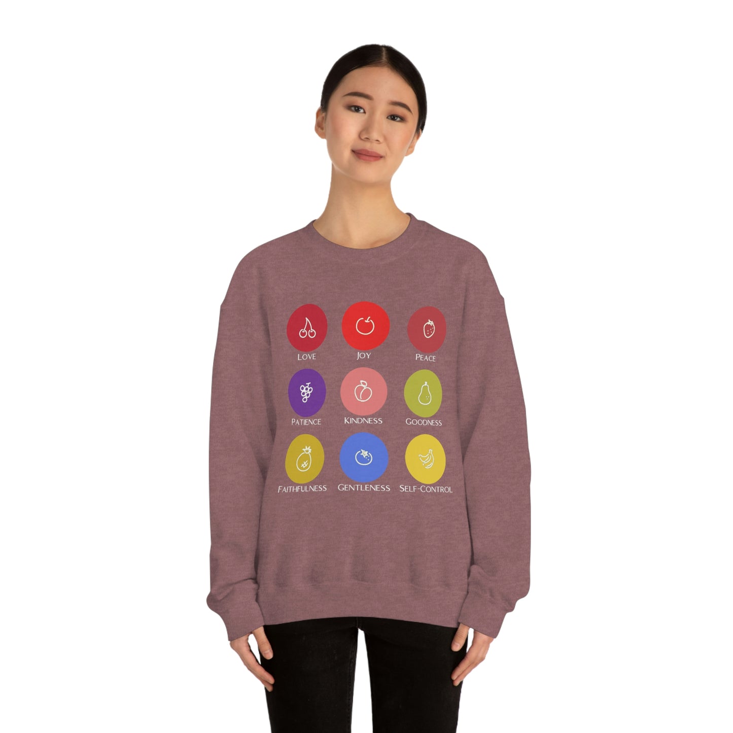 Unisex Fruits of the Spirit (White Text) Heavy Blend™ Crewneck Sweatshirt