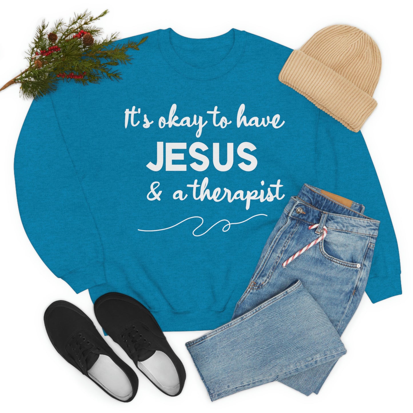 Women's Jesus & A Therapist (White Text) Heavy Blend™ Crewneck Sweatshirt