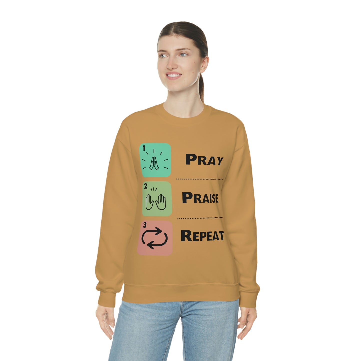 Unisex Pray, Praise, Repeat Heavy Blend™ Crewneck Sweatshirt (Palette 1)