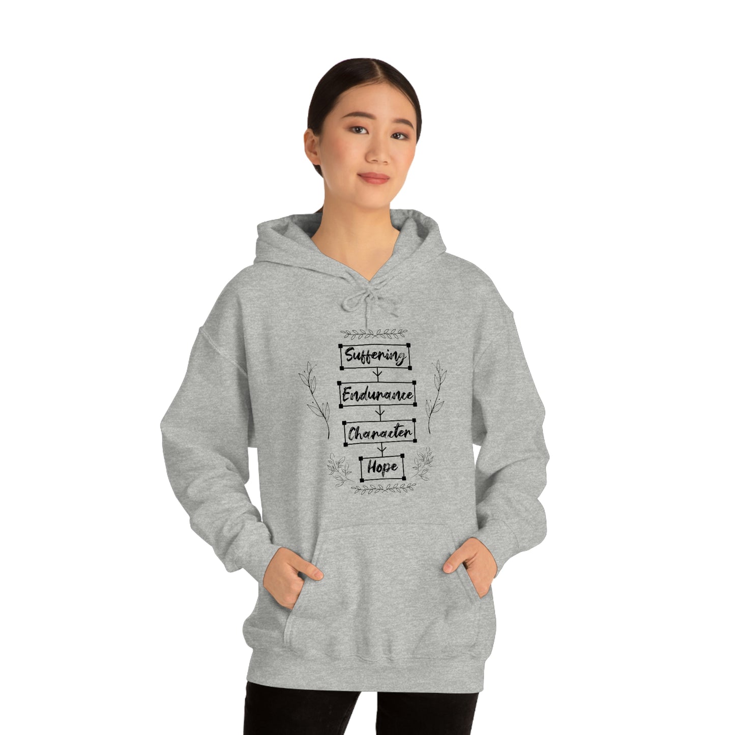 Women's Suffering Produces Hope (Romans 5:4) [Black Text] Heavy Blend™ Hooded Sweatshirt