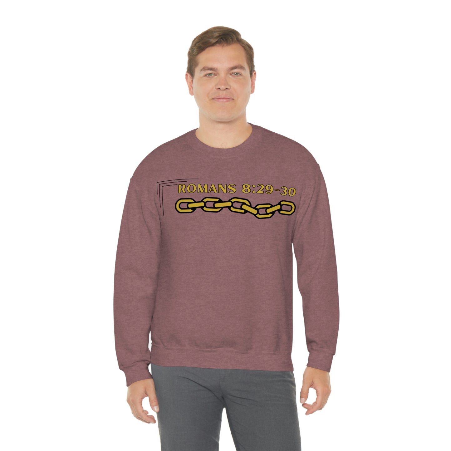 Unisex Golden Chain of Redemption (Romans 8:28-29) [Gold] Heavy Blend™ Crewneck Sweatshirt