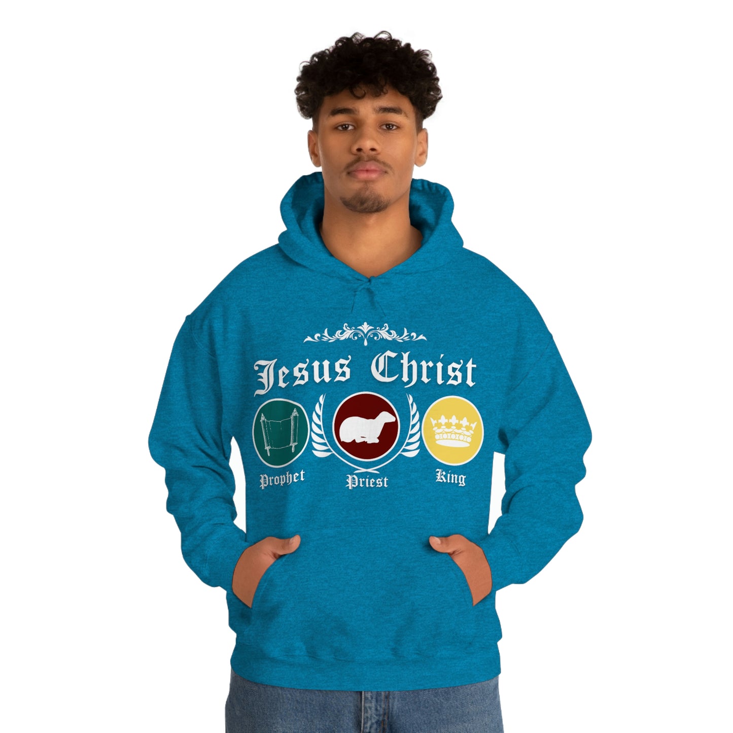 Unisex Prophet, Priest, King (White) Heavy Blend™ Hooded Sweatshirt