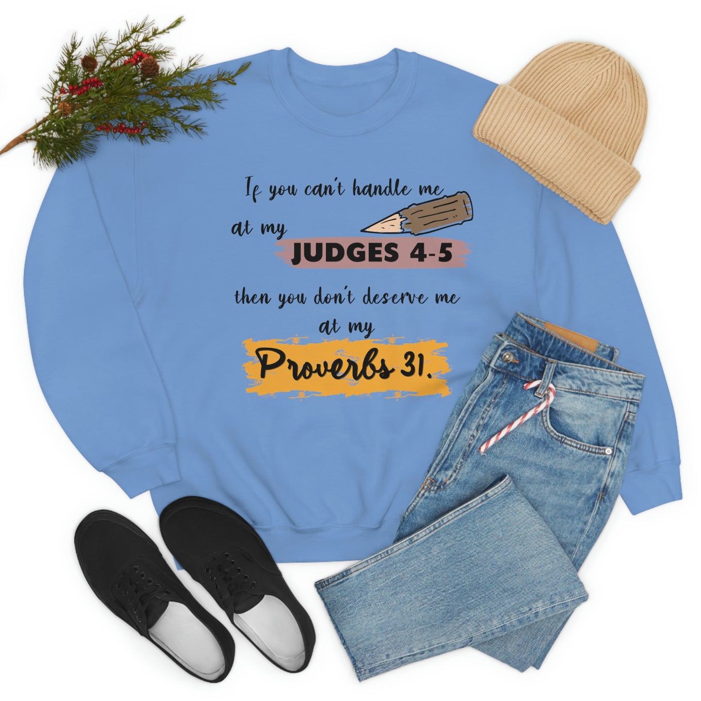 Women's Judges 4-5/Proverbs 31 (Black Text) Heavy Blend™ Crewneck Sweatshirt