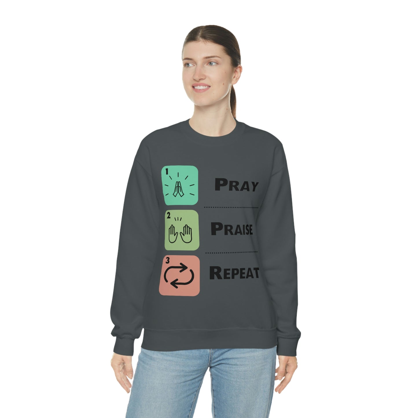 Unisex Pray, Praise, Repeat Heavy Blend™ Crewneck Sweatshirt (Palette 1)