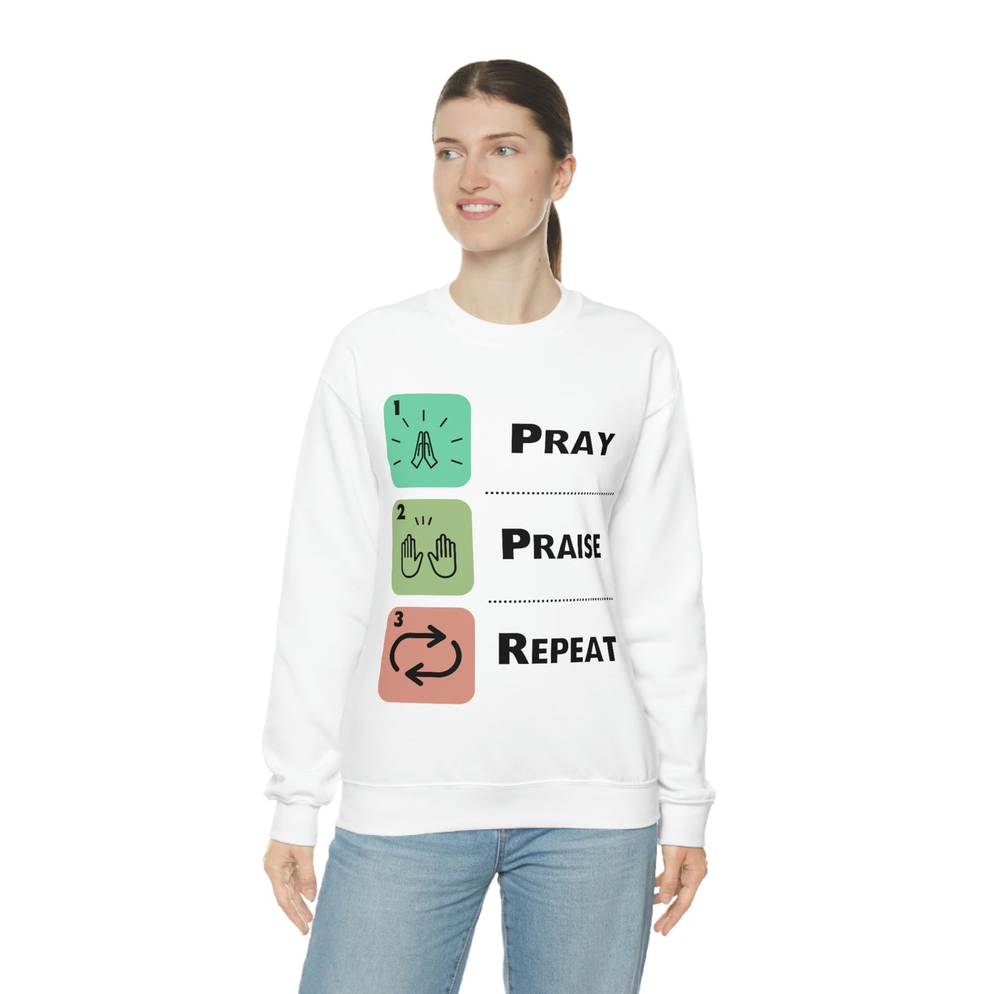 Unisex Pray, Praise, Repeat Heavy Blend™ Crewneck Sweatshirt (Palette 1)