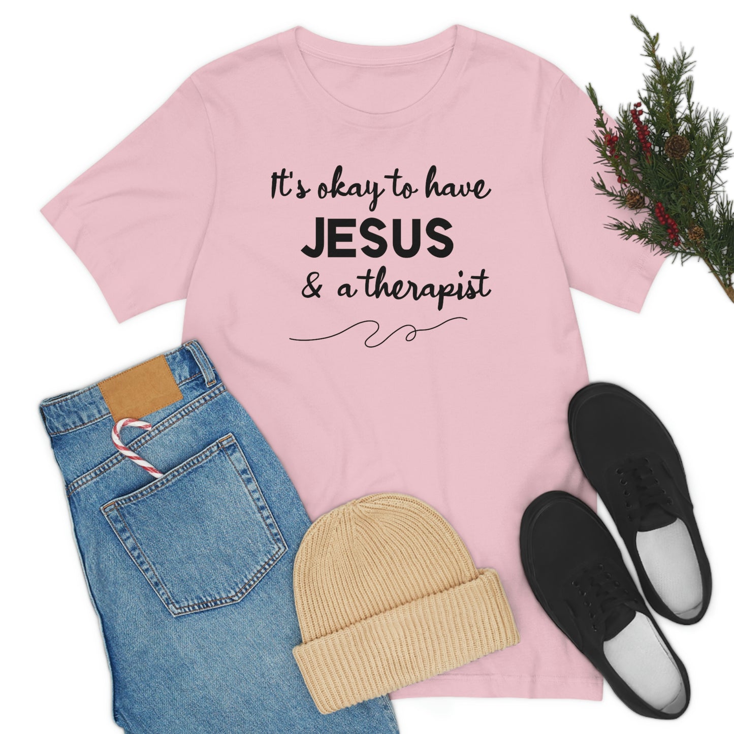 Women's Jesus & A Therapist (Black Text) Short Sleeve T-Shirt