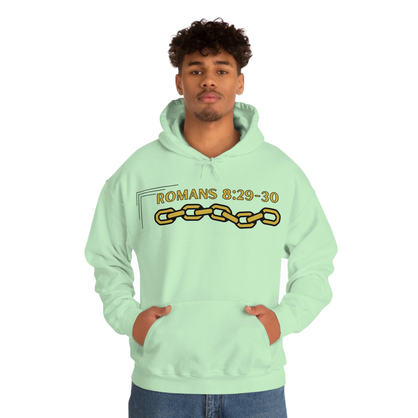 Unisex Golden Chain of Redemption (Romans 8:28-29) [Gold] Heavy Blend™ Hooded Sweatshirt