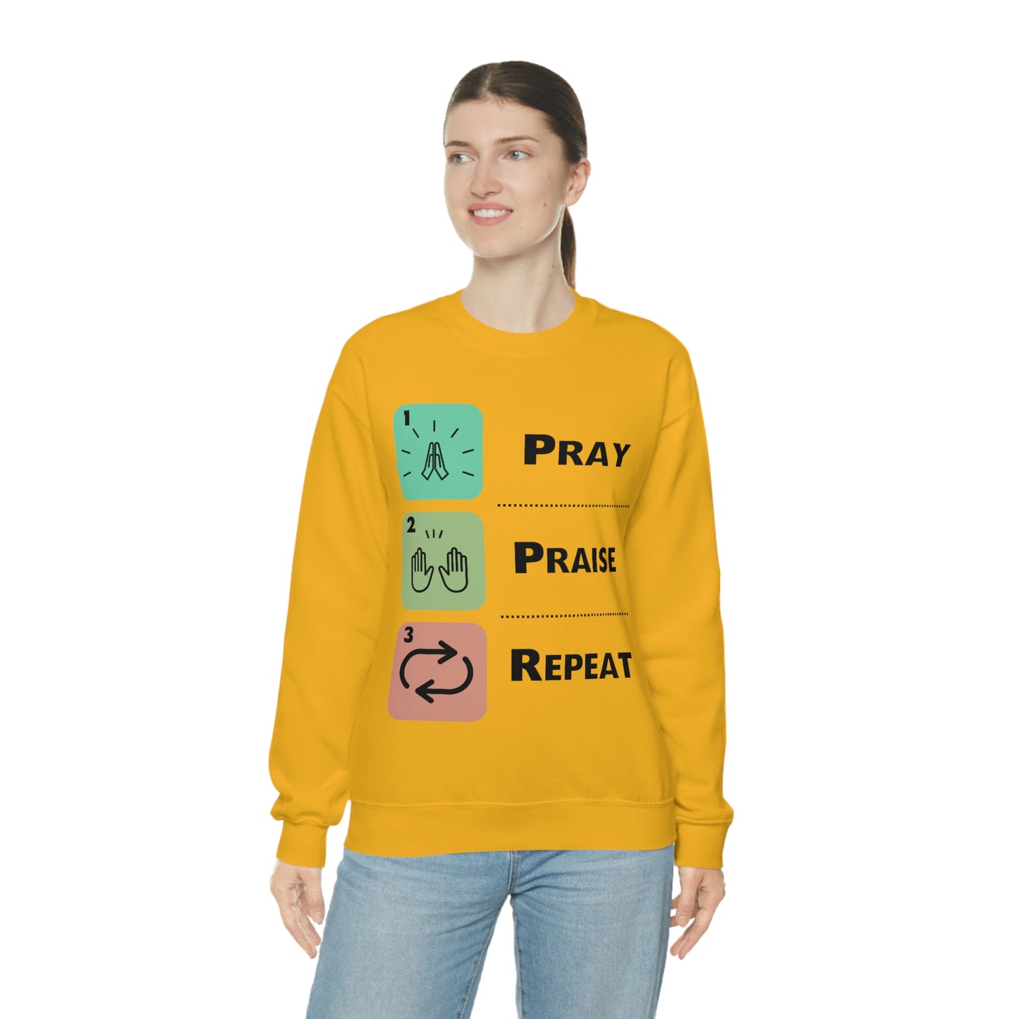 Unisex Pray, Praise, Repeat Heavy Blend™ Crewneck Sweatshirt (Palette 1)