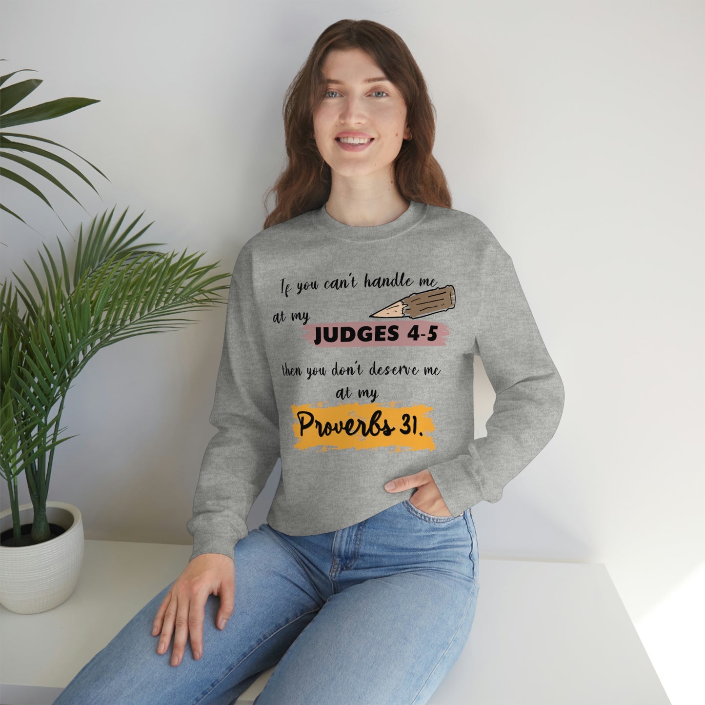 Women's Judges 4-5/Proverbs 31 (Black Text) Heavy Blend™ Crewneck Sweatshirt