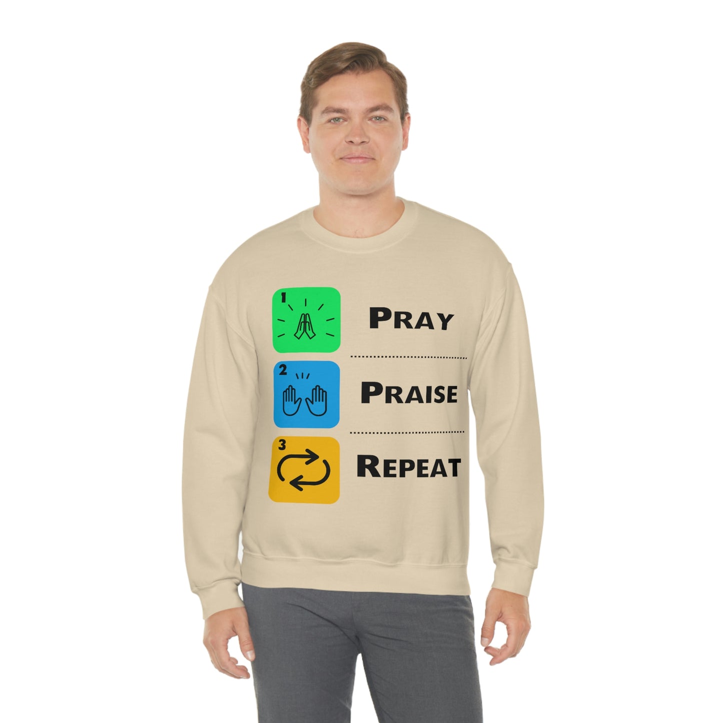 Unisex Pray, Praise, Repeat Heavy Blend™ Crewneck Sweatshirt (Palette 2)