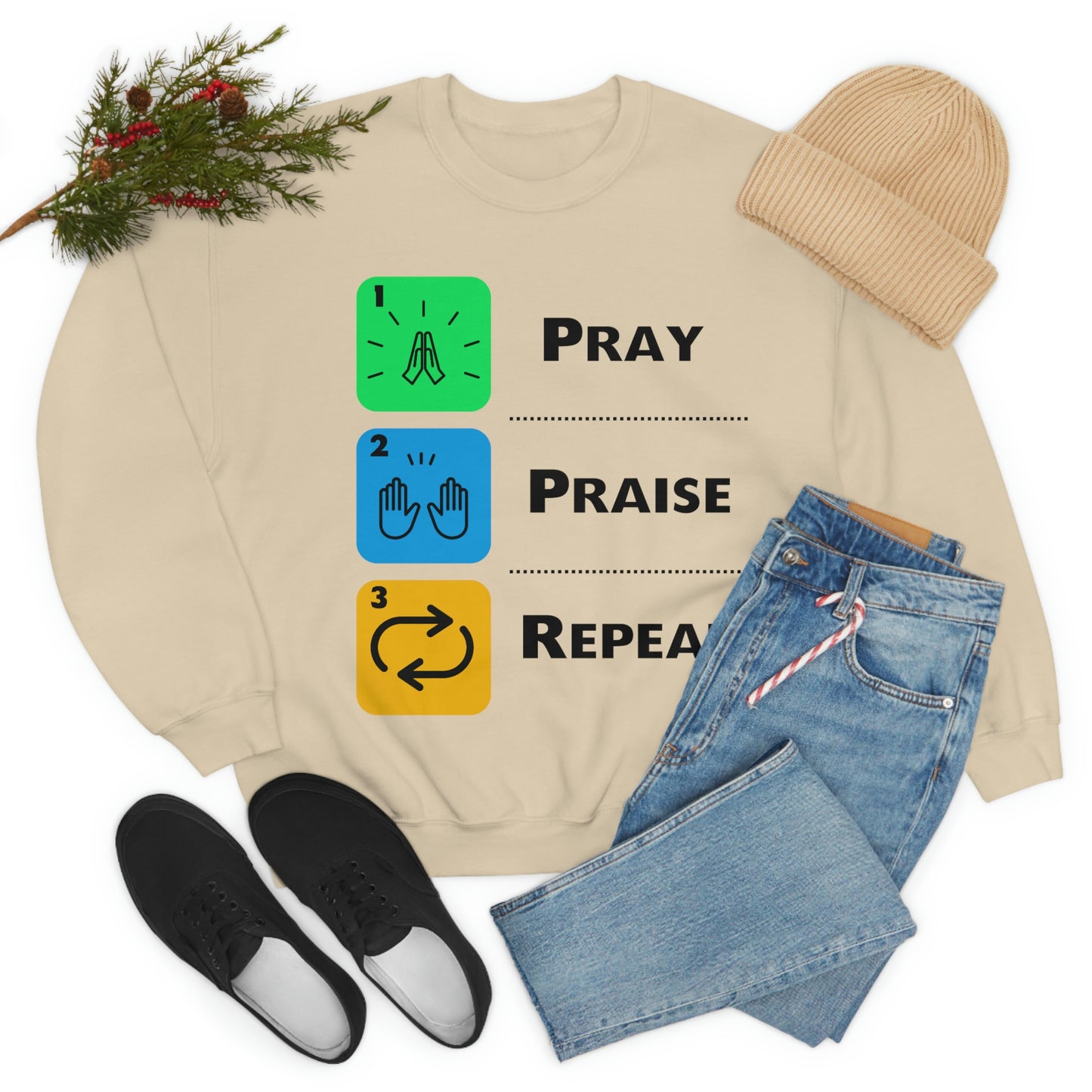 Unisex Pray, Praise, Repeat Heavy Blend™ Crewneck Sweatshirt (Palette 2)