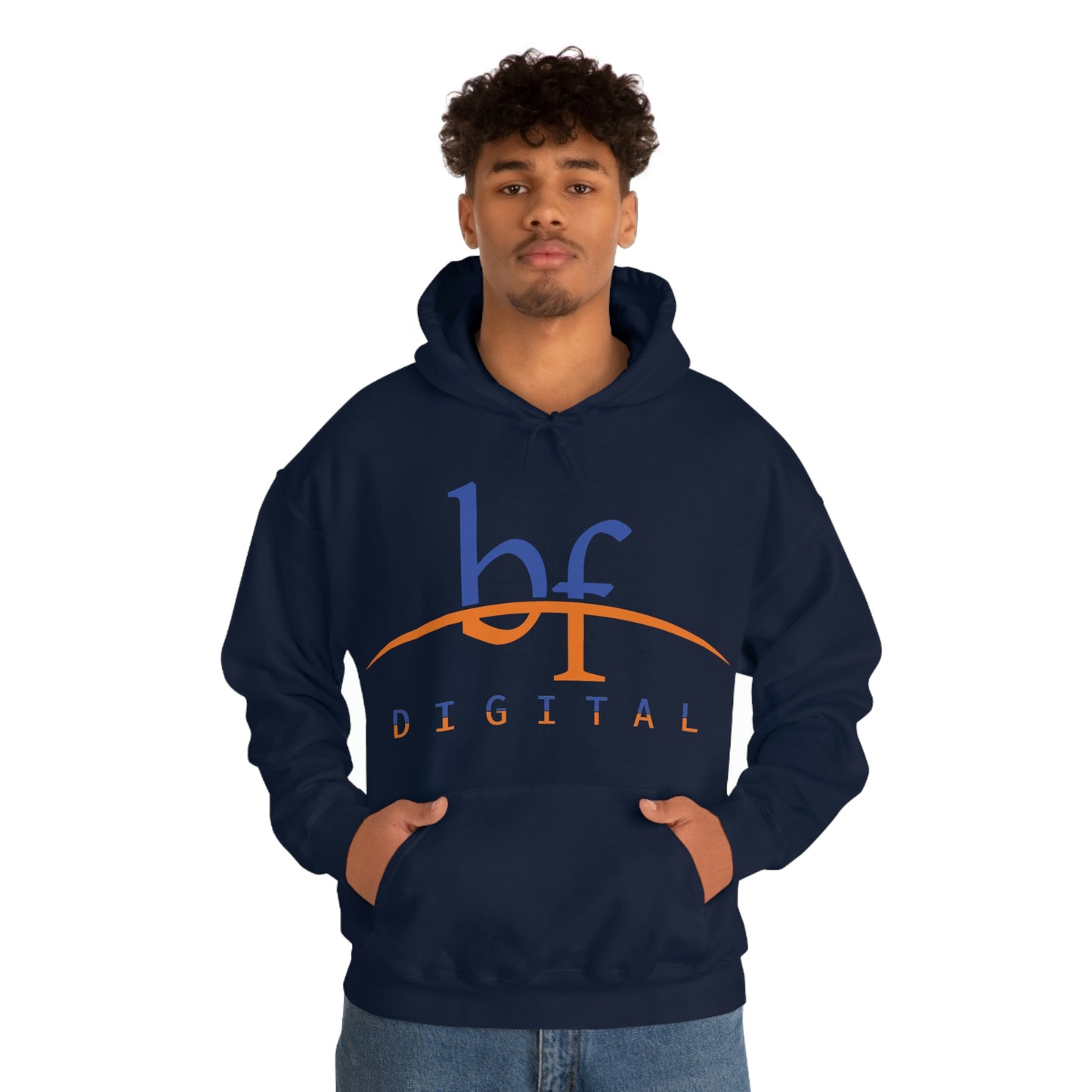 Unisex Blue Fire Digital Network Logo (Blue&Orange) Heavy Blend™ Hooded Sweatshirt