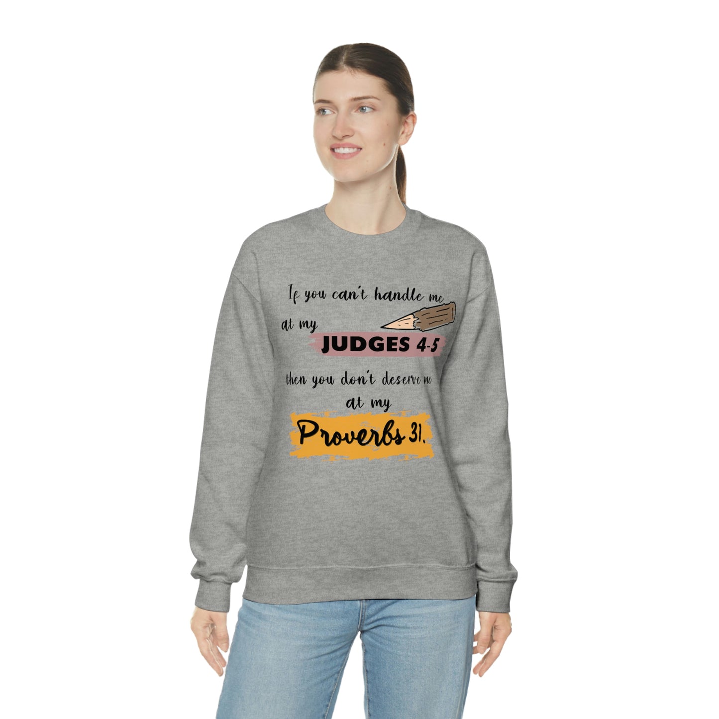 Women's Judges 4-5/Proverbs 31 (Black Text) Heavy Blend™ Crewneck Sweatshirt