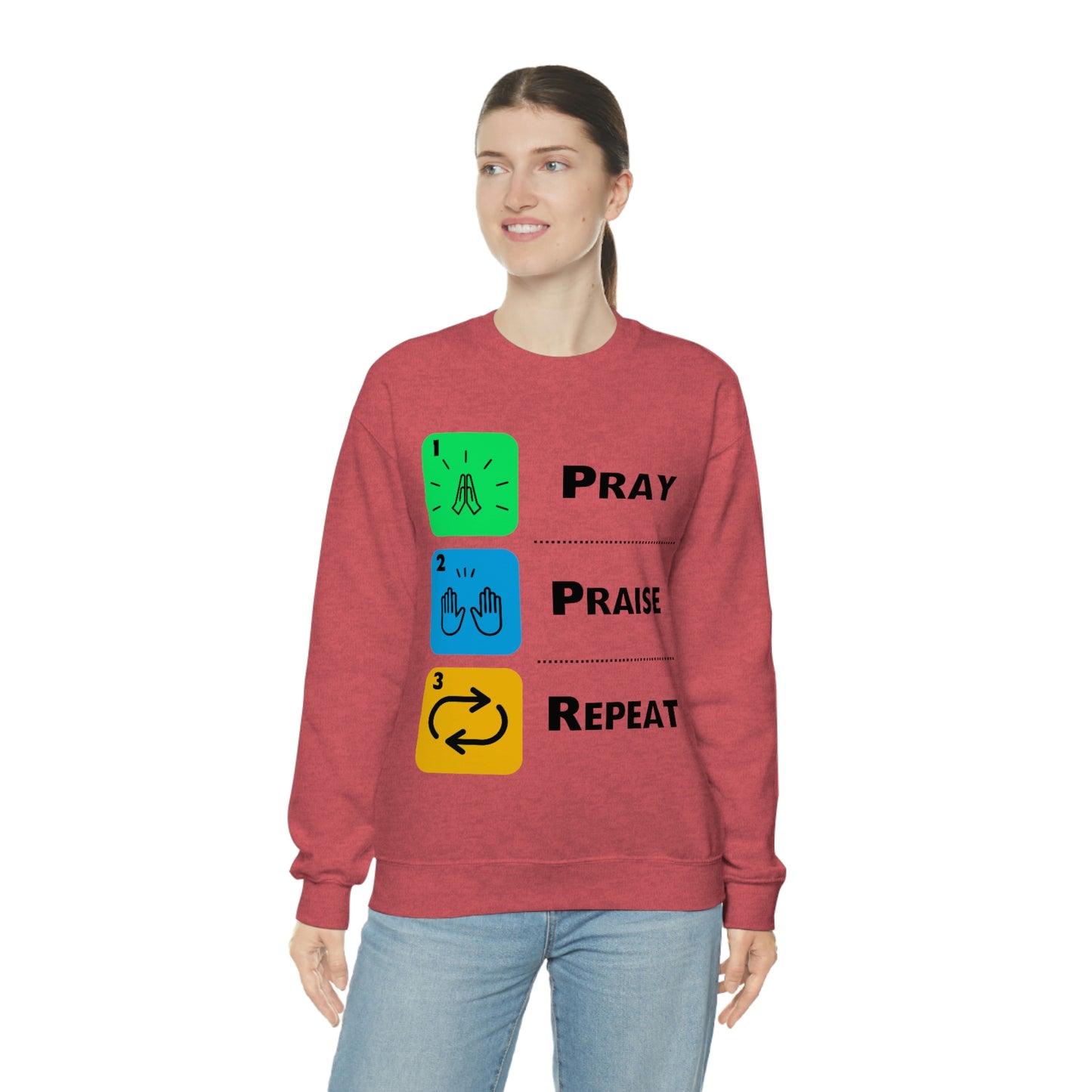 Unisex Pray, Praise, Repeat Heavy Blend™ Crewneck Sweatshirt (Palette 2)