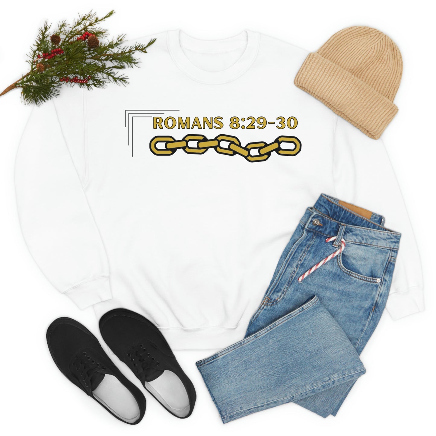 Unisex Golden Chain of Redemption (Romans 8:28-29) [Gold] Heavy Blend™ Crewneck Sweatshirt