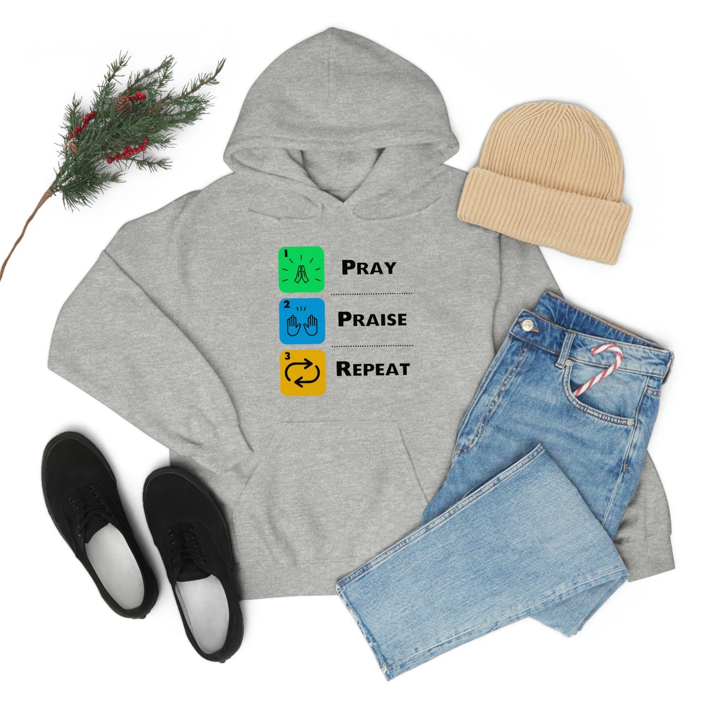 Unisex Pray, Praise, Repeat Heavy Blend™ Hooded Sweatshirt (Palette 2)