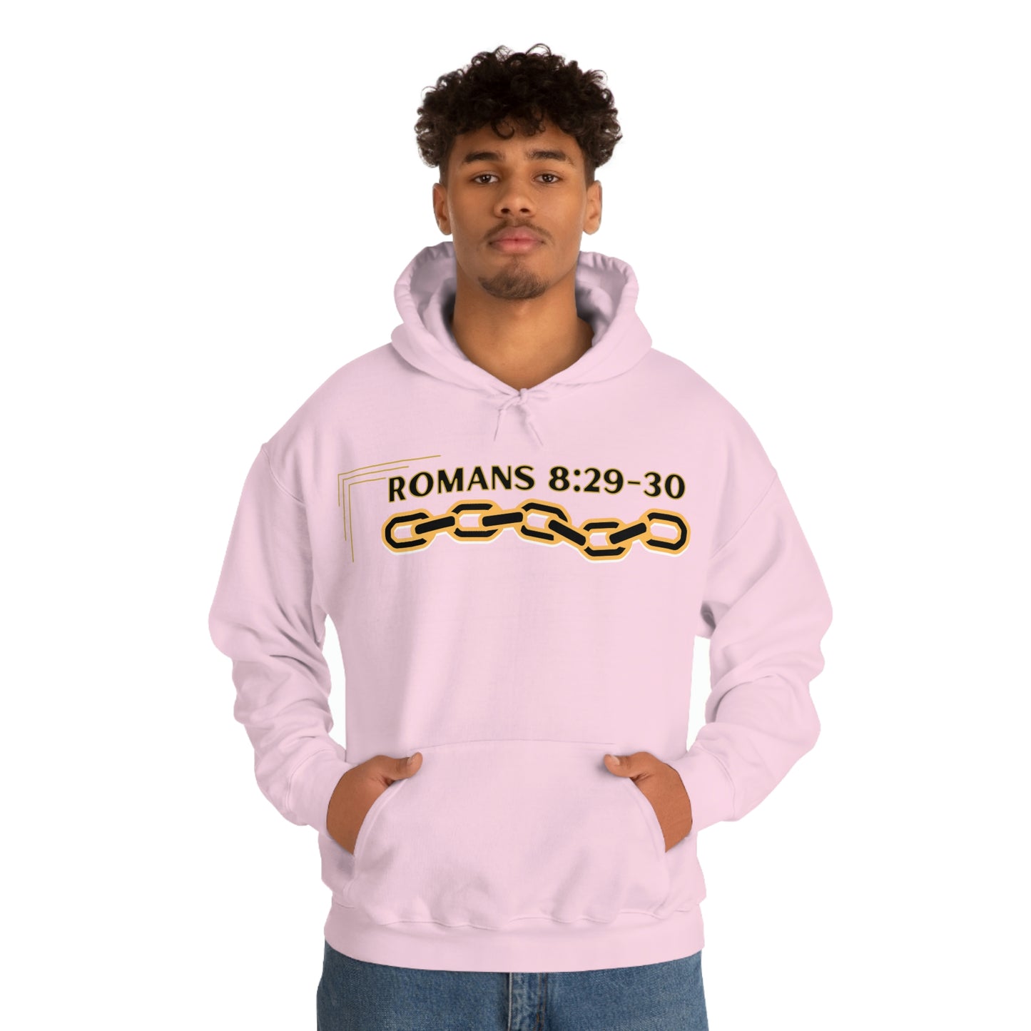 Unisex Golden Chain of Redemption (Romans 8:28-29) [Black] Heavy Blend™ Hooded Sweatshirt