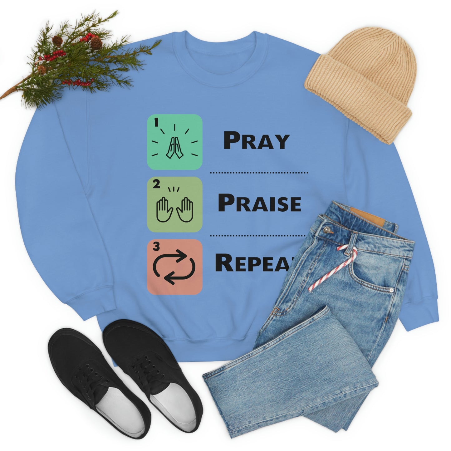 Unisex Pray, Praise, Repeat Heavy Blend™ Crewneck Sweatshirt (Palette 1)