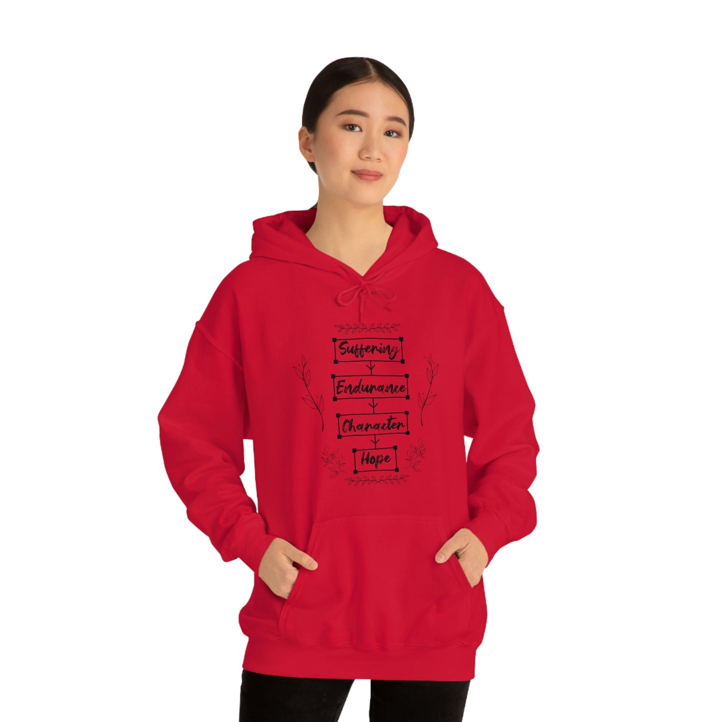 Women's Suffering Produces Hope (Romans 5:4) [Black Text] Heavy Blend™ Hooded Sweatshirt