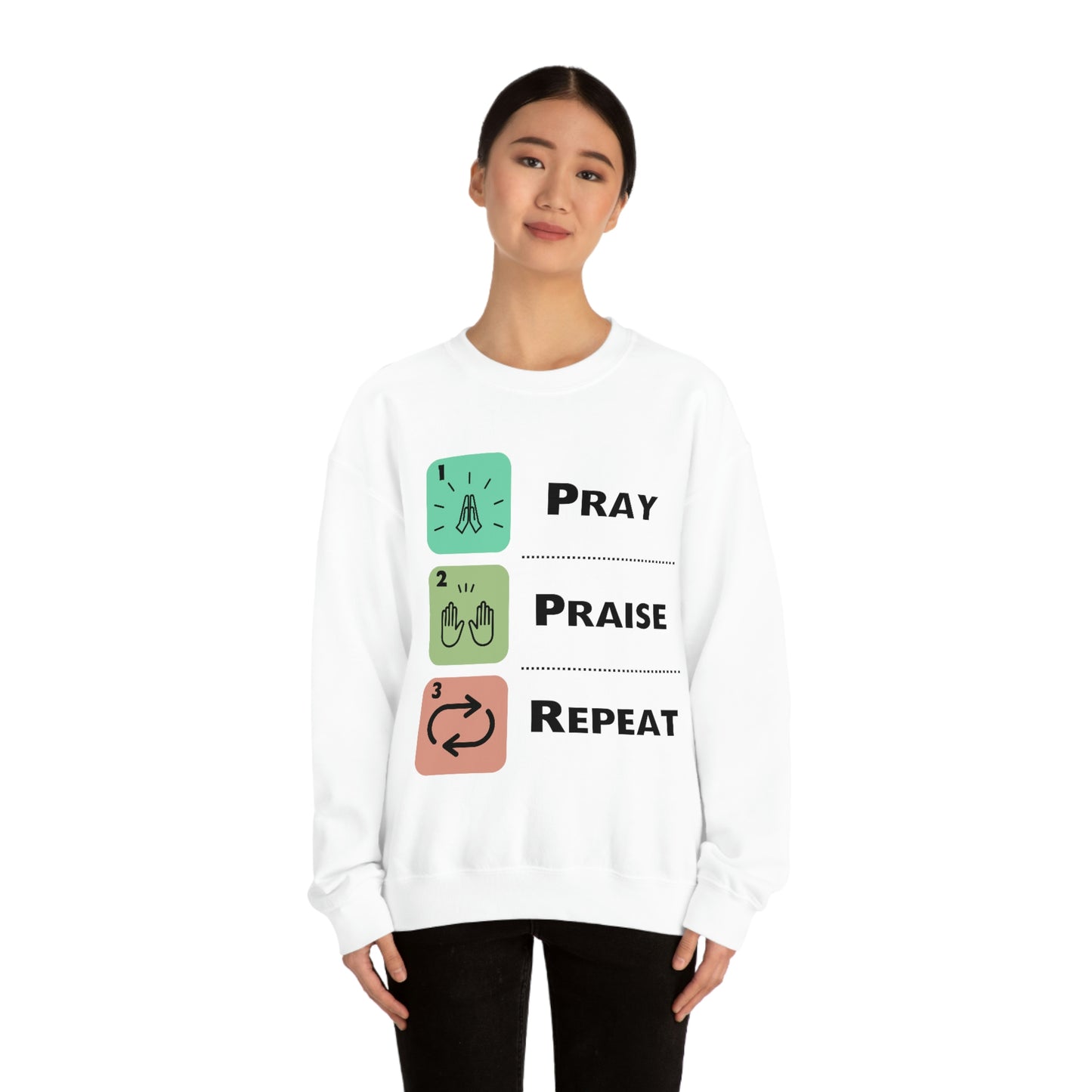 Unisex Pray, Praise, Repeat Heavy Blend™ Crewneck Sweatshirt (Palette 1)