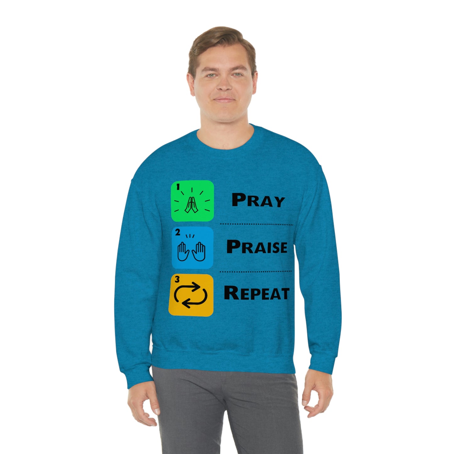 Unisex Pray, Praise, Repeat Heavy Blend™ Crewneck Sweatshirt (Palette 2)