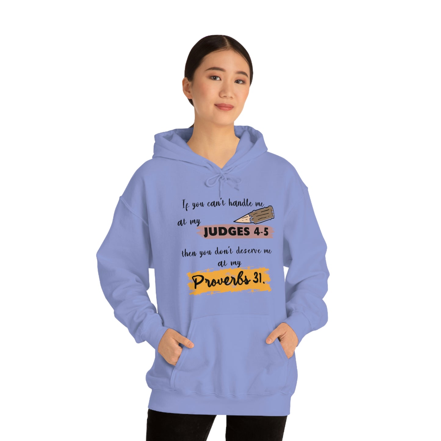 Women's Judges 4-5/Proverbs 31 (Black Text)  Heavy Blend™ Hooded Sweatshirt