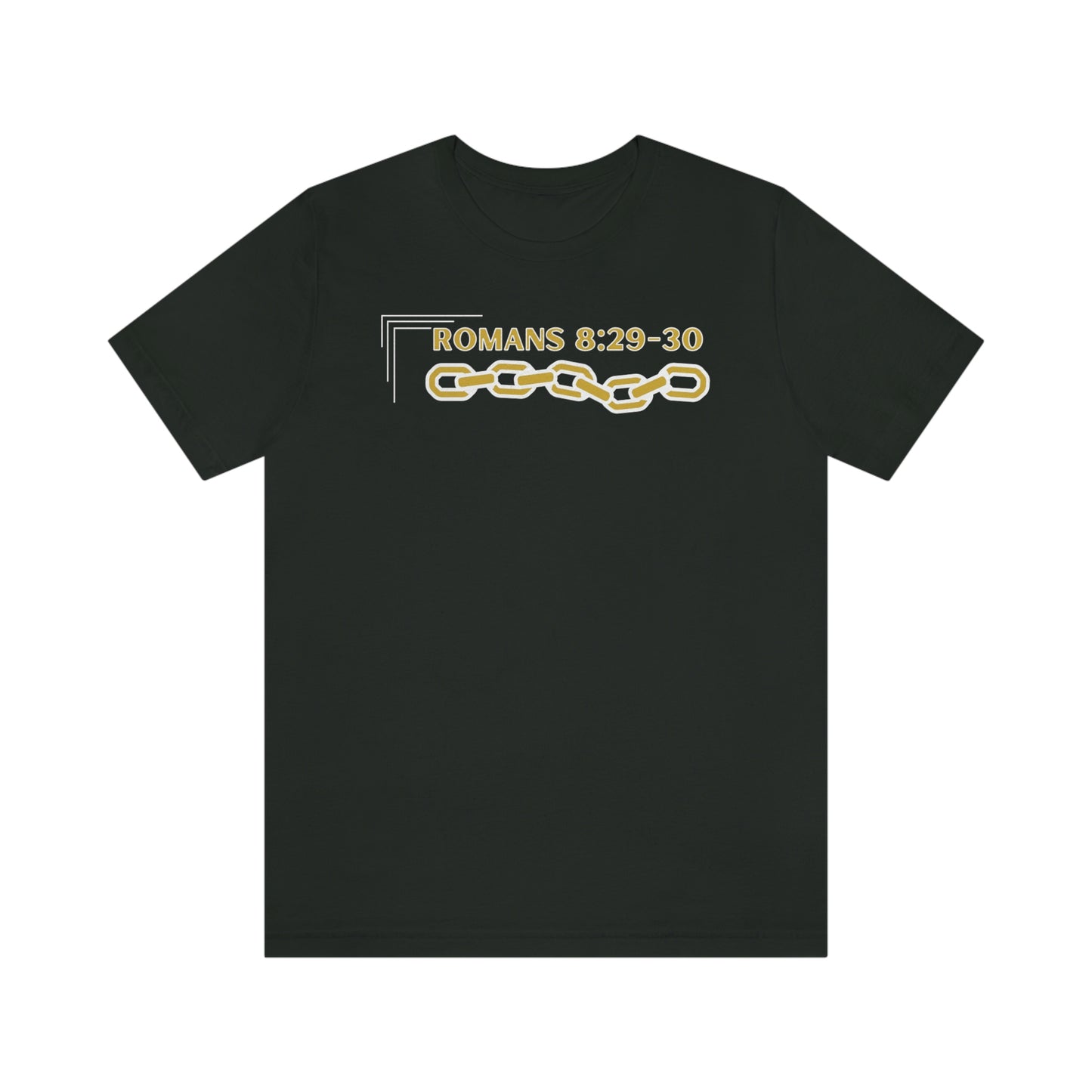 Unisex Golden Chain of Redemption (Romans 8:28-29) [White] Short Sleeve T-Shirt