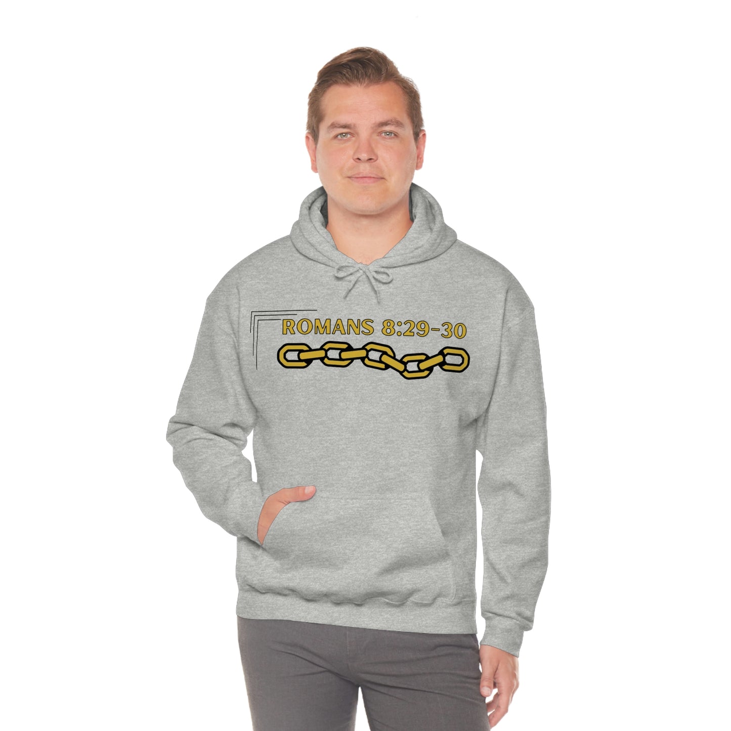 Unisex Golden Chain of Redemption (Romans 8:28-29) [Gold] Heavy Blend™ Hooded Sweatshirt