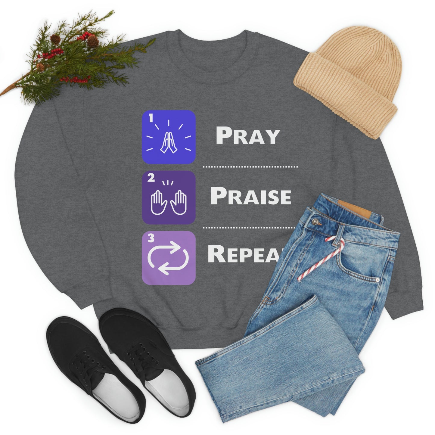 Unisex Pray, Praise, Repeat Heavy Blend™ Crewneck Sweatshirt (Palette 3)