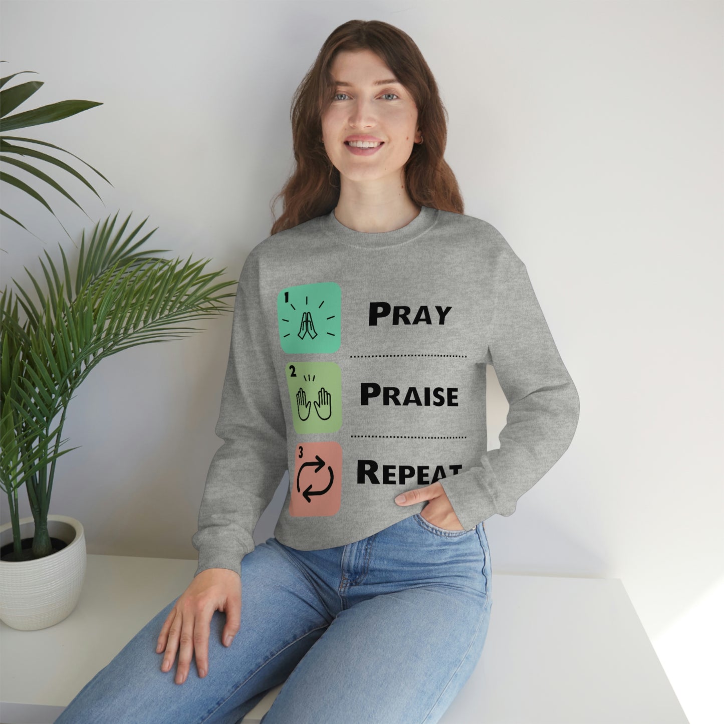 Unisex Pray, Praise, Repeat Heavy Blend™ Crewneck Sweatshirt (Palette 1)