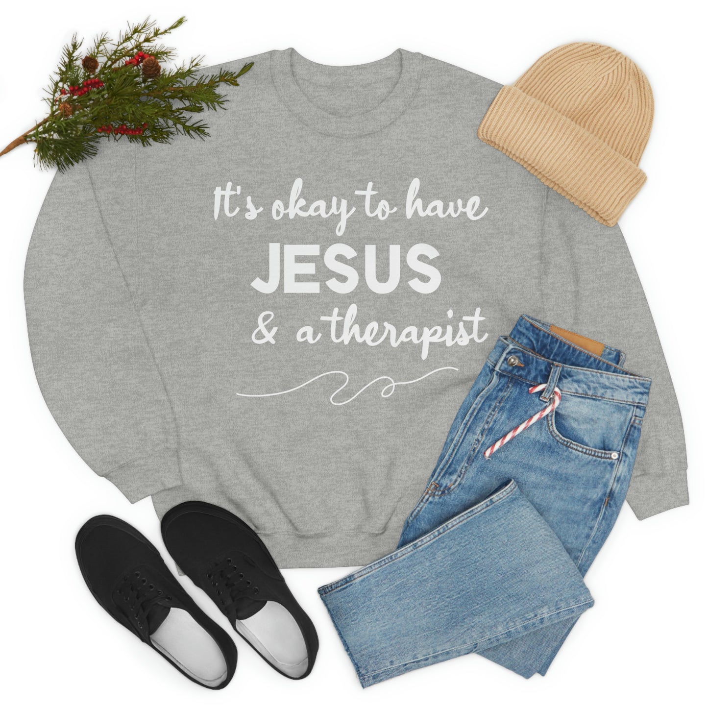 Women's Jesus & A Therapist (White Text) Heavy Blend™ Crewneck Sweatshirt