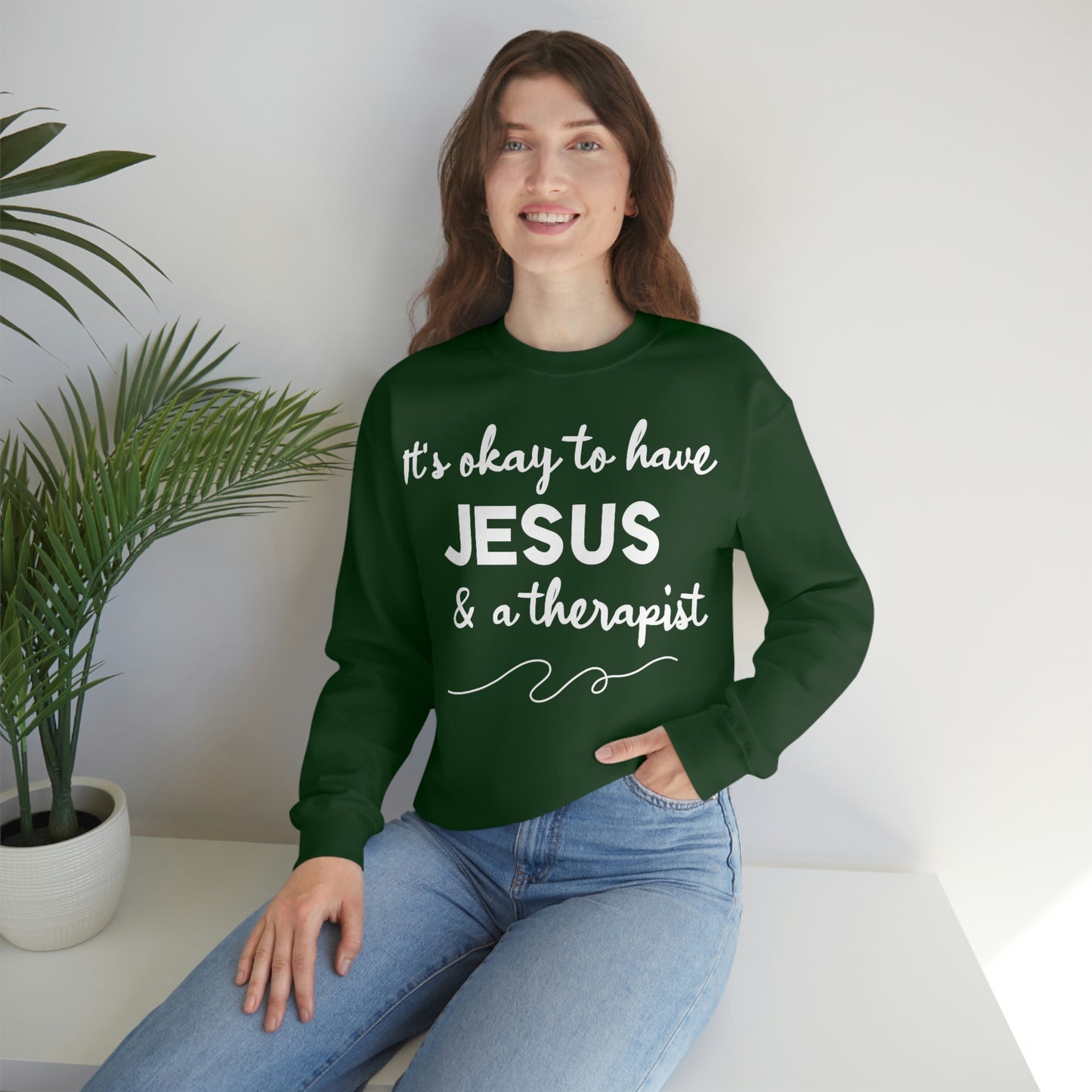 Women's Jesus & A Therapist (White Text) Heavy Blend™ Crewneck Sweatshirt