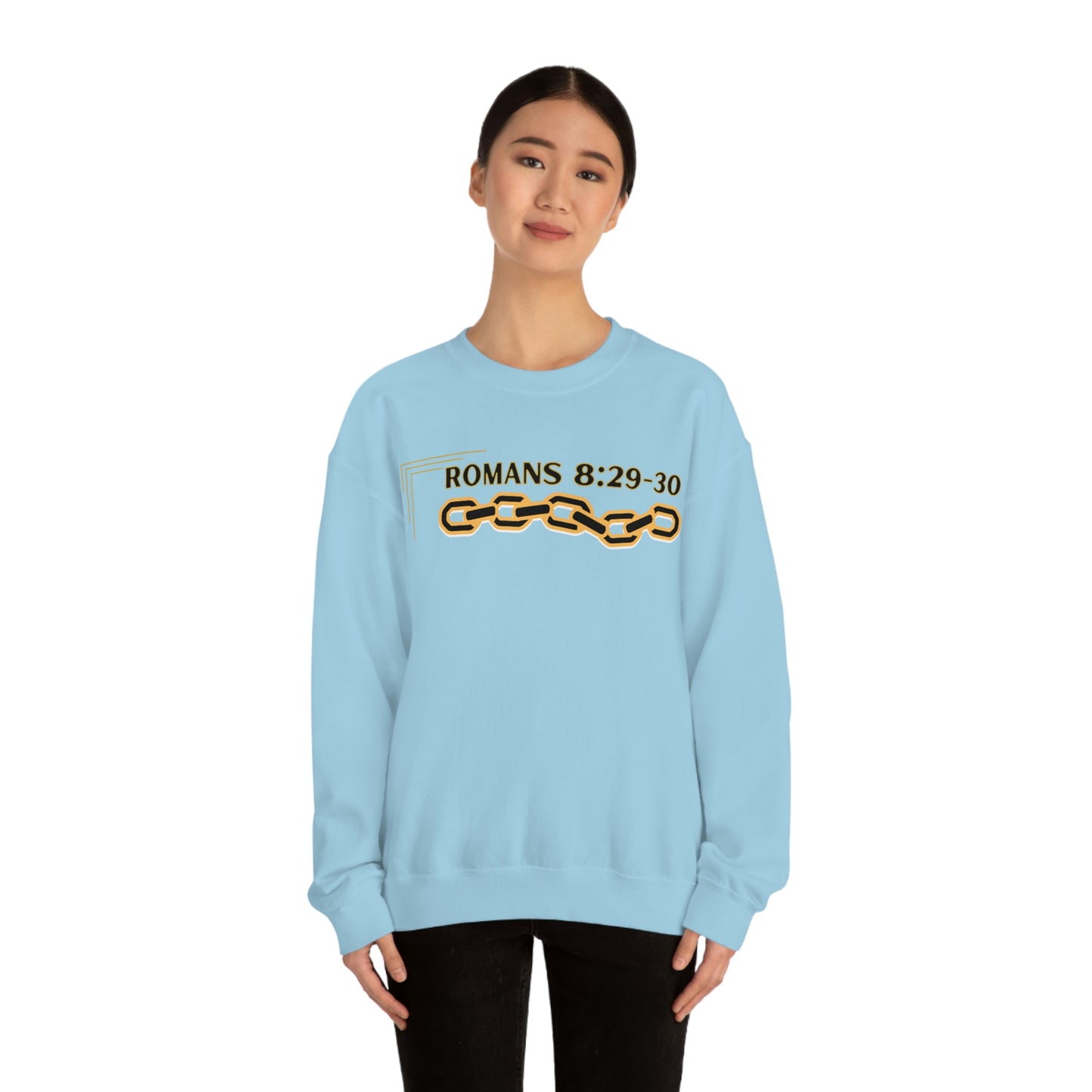 Unisex Golden Chain of Redemption (Romans 8:28-29) [Black] Heavy Blend™ Crewneck Sweatshirt