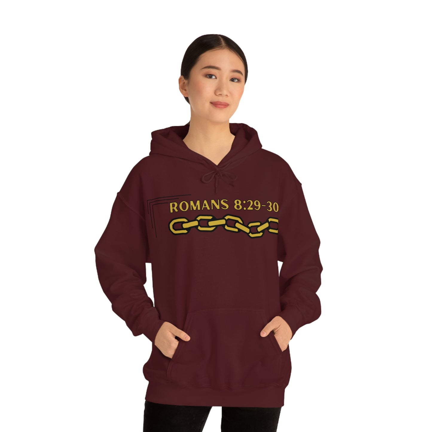 Unisex Golden Chain of Redemption (Romans 8:28-29) [Gold] Heavy Blend™ Hooded Sweatshirt