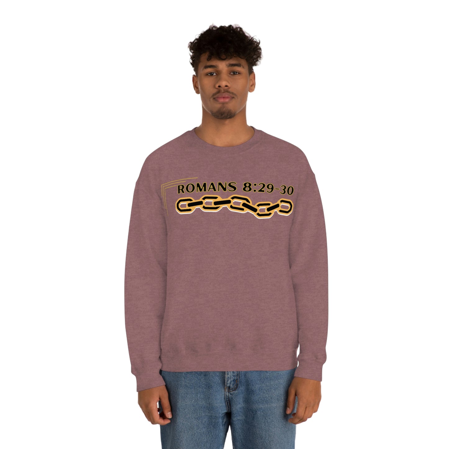 Unisex Golden Chain of Redemption (Romans 8:28-29) [Black] Heavy Blend™ Crewneck Sweatshirt