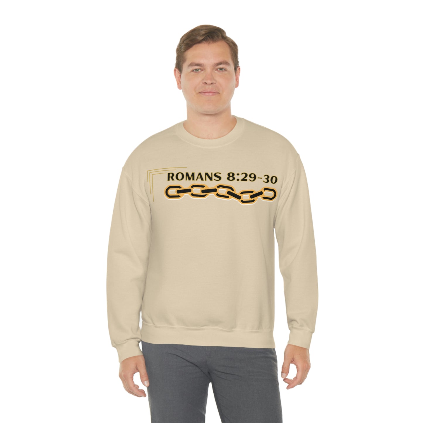 Unisex Golden Chain of Redemption (Romans 8:28-29) [Black] Heavy Blend™ Crewneck Sweatshirt