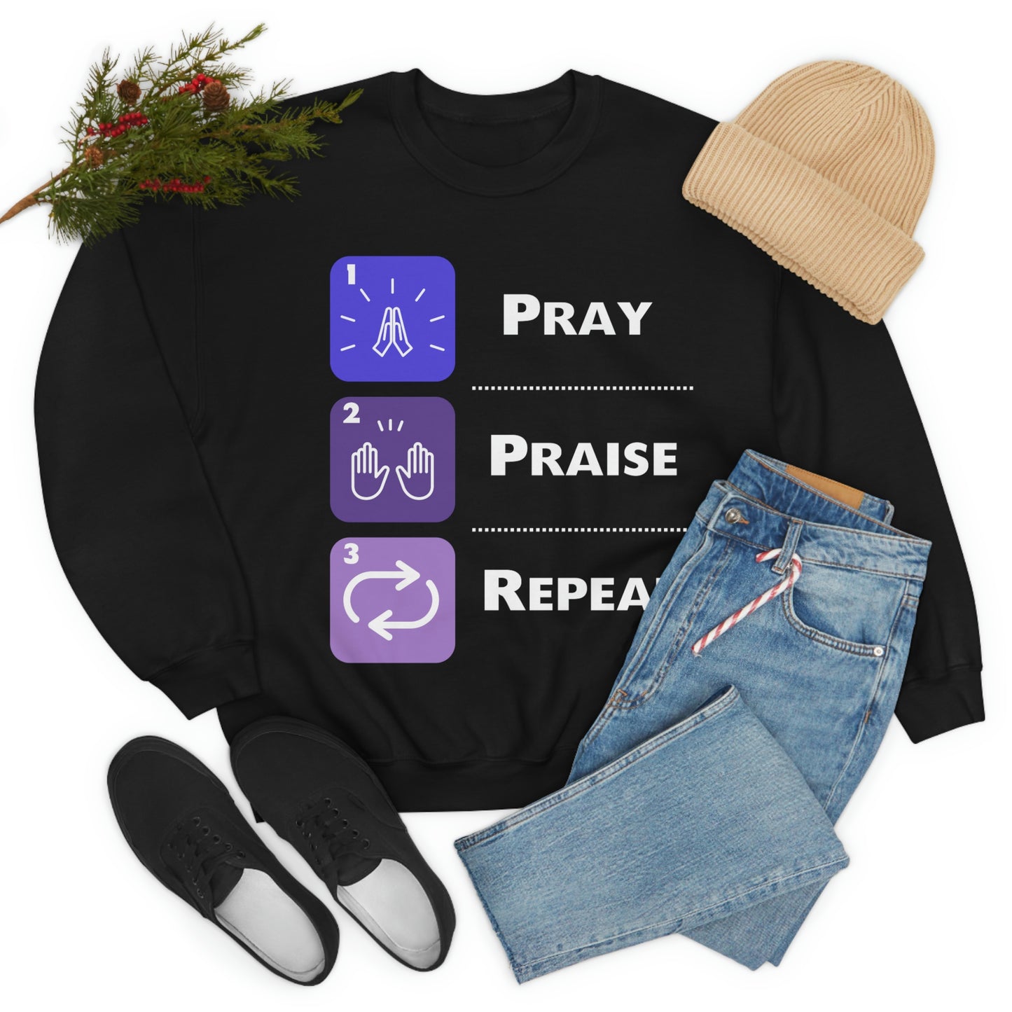 Unisex Pray, Praise, Repeat Heavy Blend™ Crewneck Sweatshirt (Palette 3)