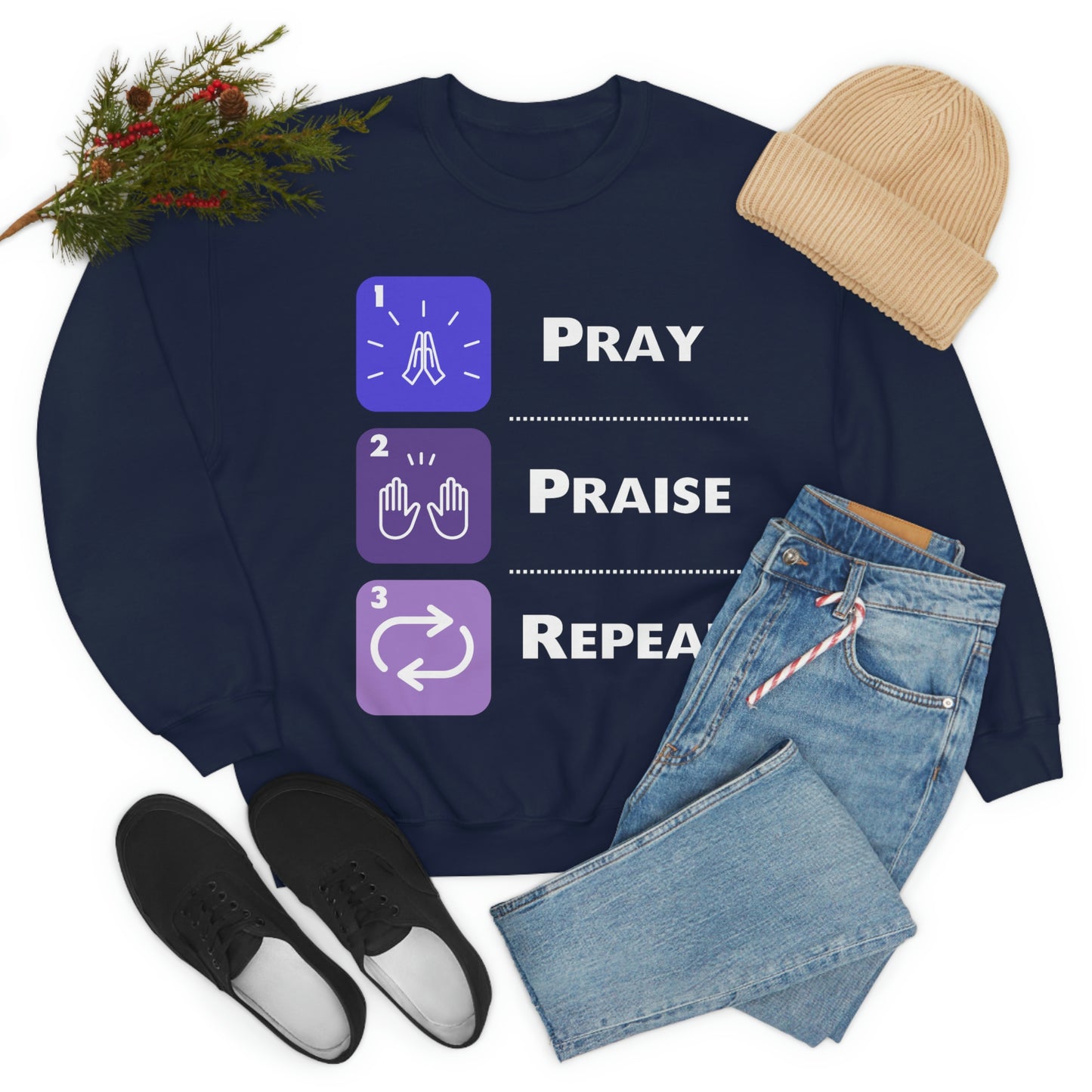 Unisex Pray, Praise, Repeat Heavy Blend™ Crewneck Sweatshirt (Palette 3)