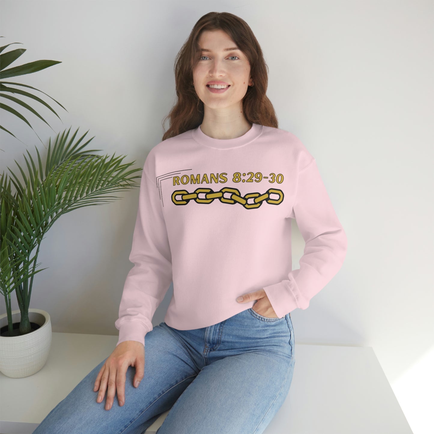 Unisex Golden Chain of Redemption (Romans 8:28-29) [Gold] Heavy Blend™ Crewneck Sweatshirt