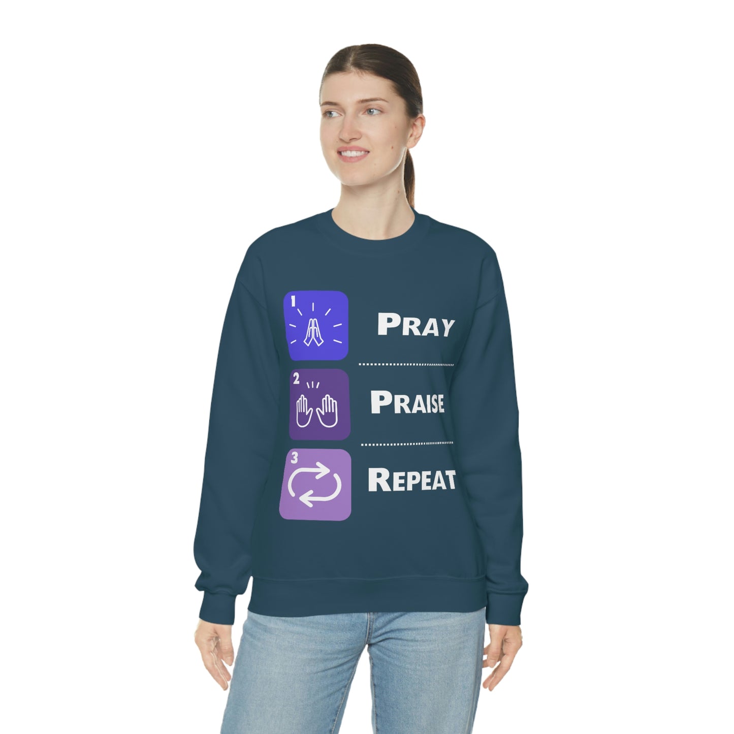 Unisex Pray, Praise, Repeat Heavy Blend™ Crewneck Sweatshirt (Palette 3)