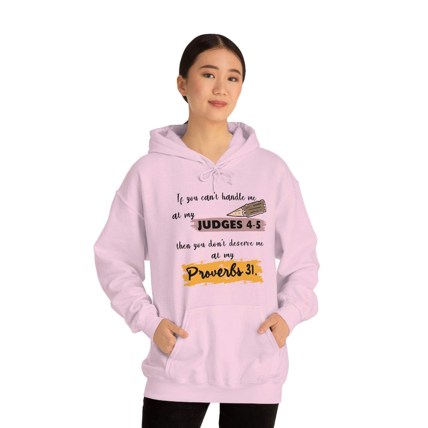 Women's Judges 4-5/Proverbs 31 (Black Text)  Heavy Blend™ Hooded Sweatshirt