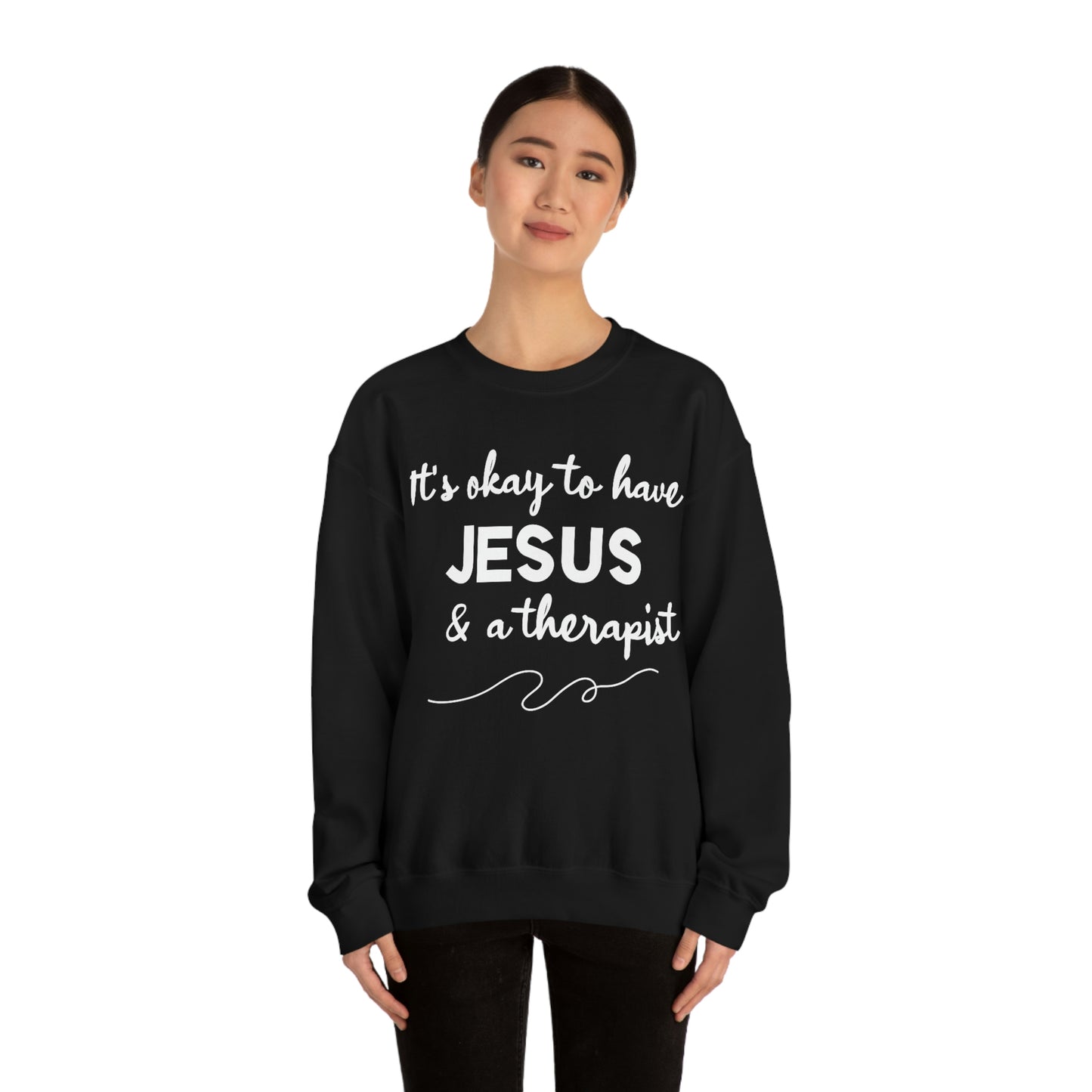 Women's Jesus & A Therapist (White Text) Heavy Blend™ Crewneck Sweatshirt