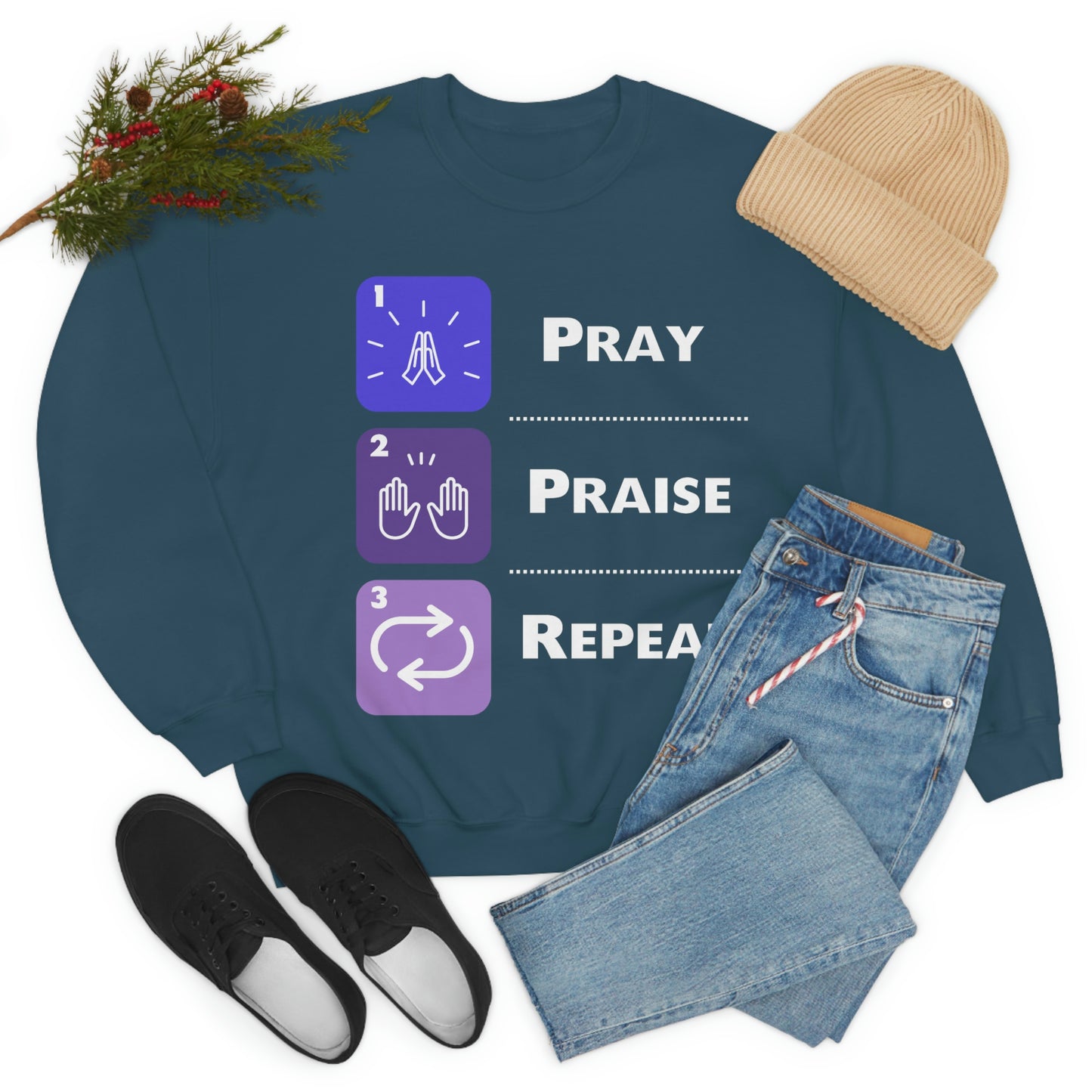 Unisex Pray, Praise, Repeat Heavy Blend™ Crewneck Sweatshirt (Palette 3)