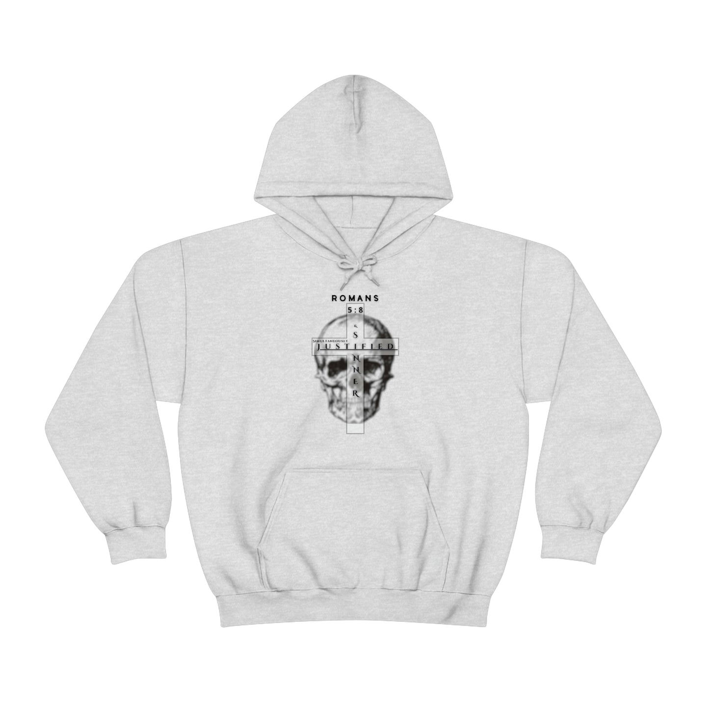 Men's Justified & Sinner (Romans 5:8) [Black Art] Heavy Blend™ Hooded Sweatshirt