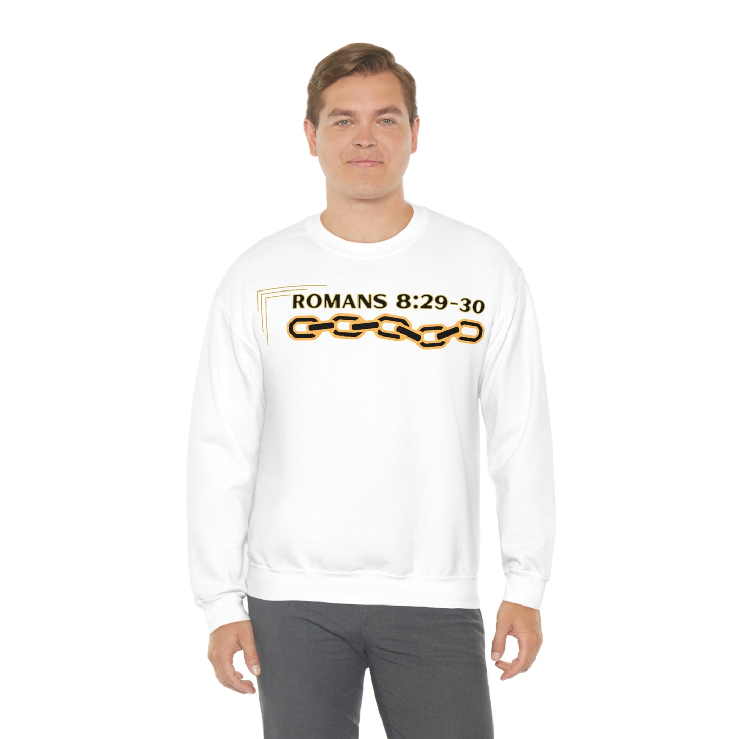 Unisex Golden Chain of Redemption (Romans 8:28-29) [Black] Heavy Blend™ Crewneck Sweatshirt