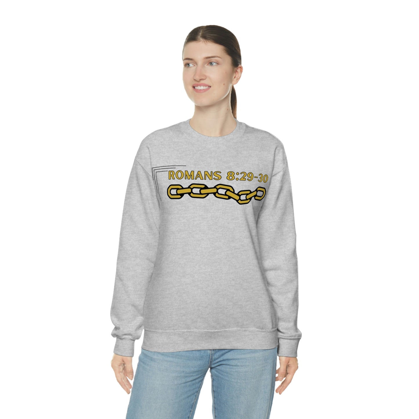 Unisex Golden Chain of Redemption (Romans 8:28-29) [Gold] Heavy Blend™ Crewneck Sweatshirt