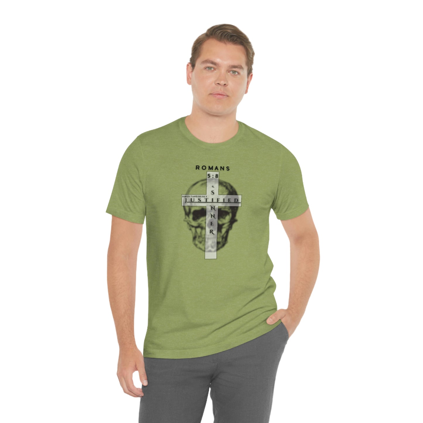 Men's Justified & Sinner (Romans 5:8) [Black Art] Short Sleeve T-Shirt