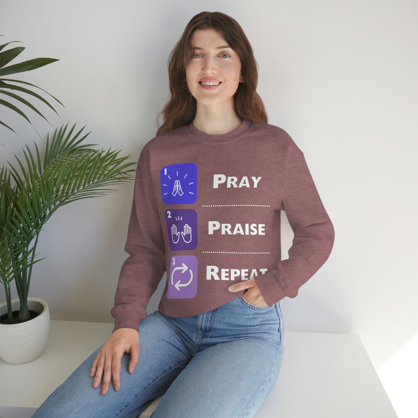 Unisex Pray, Praise, Repeat Heavy Blend™ Crewneck Sweatshirt (Palette 3)